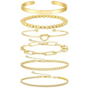Gold Bracelet Set Stackable Bangle Chain Bracelets Adjustable Womens Jewelry